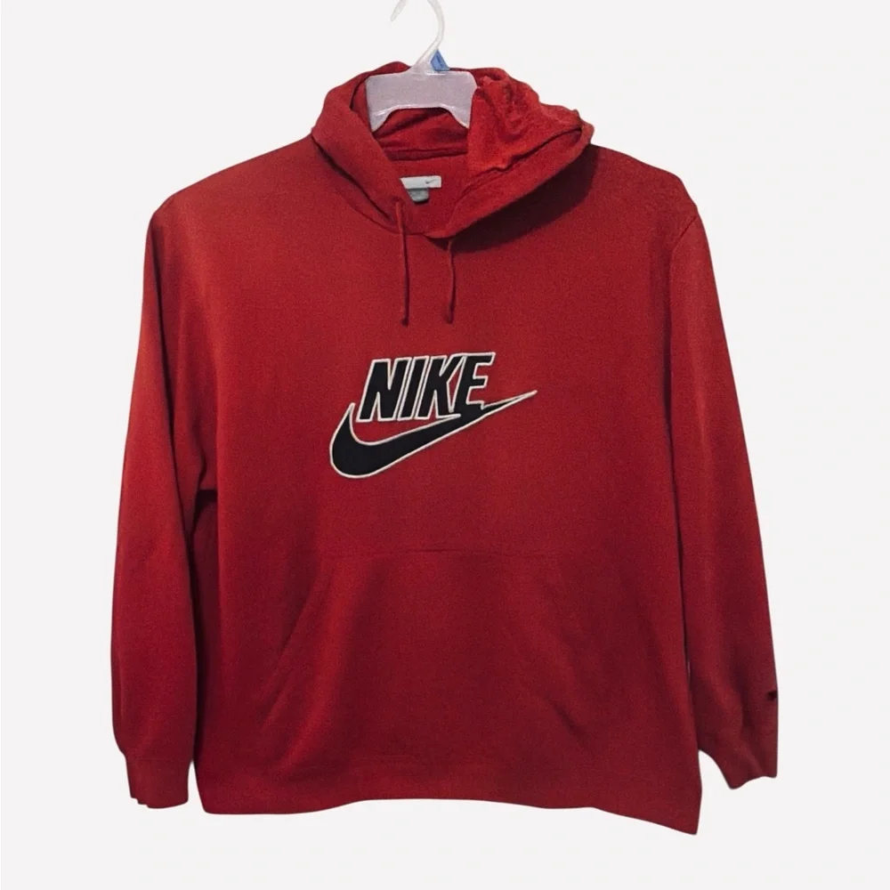 Vintage Nike Hoodie Red Y2K Center Swoosh Check Spell Out Logo Sweatshirt Sz 2XL
